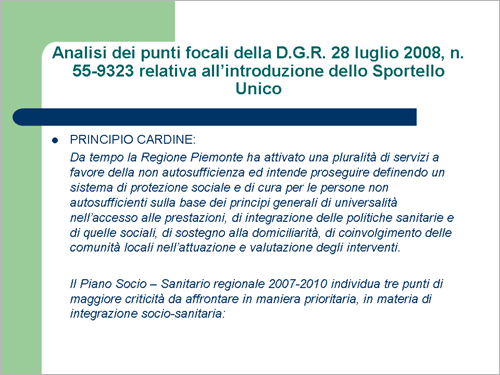 analisi del DGR dello sportello